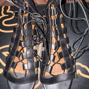 Aquazzura Firenze Amazon Gladiator black Leather Lace-Up Flats size EU 36